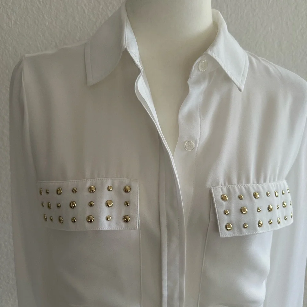 Michael Kors White Button Down Shirt with Gold Studs